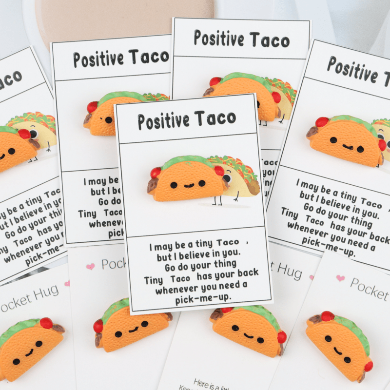 

10pcs Inspirational Mini Taco Resin Charms Cards, Positive Taco Theme, Geometric Pattern, Pocket-sized Keepsake For Teachers, Students, , Workers,