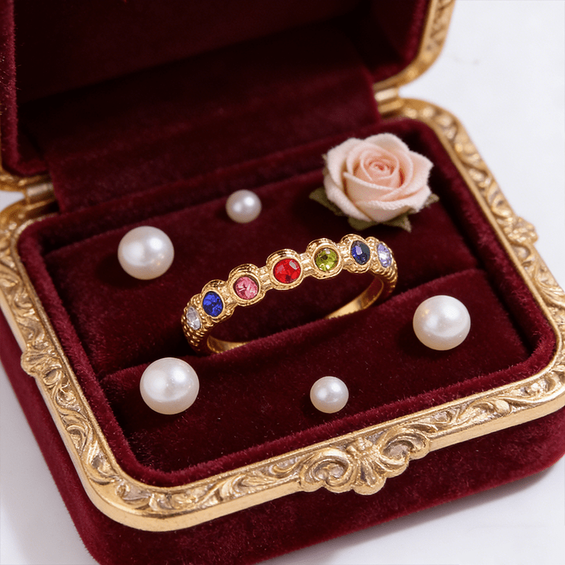 TEMU 1pc - Gorgeous Stainless Steel With Gemstone Edging, Featuring A Gold-plated Gemstone Texture And Contrasting Colors For A . Perfect For Casual