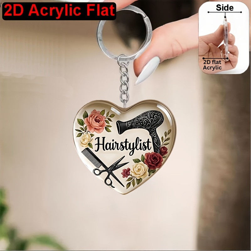 TEMU 2D, Llavero de herramienta de corte de pelo 2D, Llavero acrílico de , Adecuado para decoración de mochila y llavero de coche, 2D