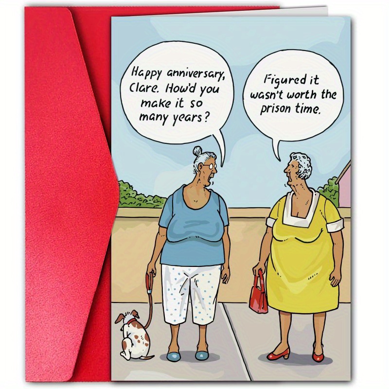 1pc funny anniversary card with humorous message   husband wife or family   cartoon style elderly couple design high quality paper ideal for expressing   anniversarie 0