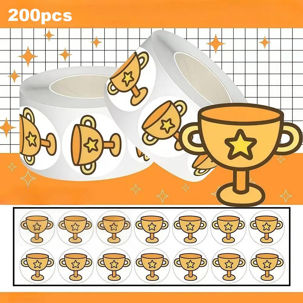TEMU 200pcs Small Trophy Curly Sticker Series, Suitable For Scrapbooks, Diaries, Laptops, Water Bottles, Cars, And Other Faith-based Designs, A Gift