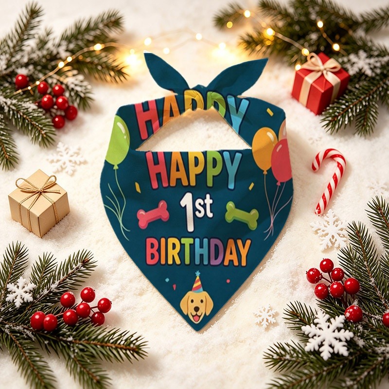 TEMU Colorful Dog 1-year-old Birthday Printed Scarf, Featuring 