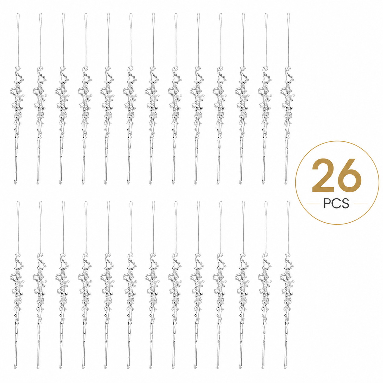 TEMU 26pcs Christmas Tree Icicle Ornaments, 14.99cm Clear Hanging Decorations With Loops, Sparkling Transparent Pendants For Parties, Weddings, Home,