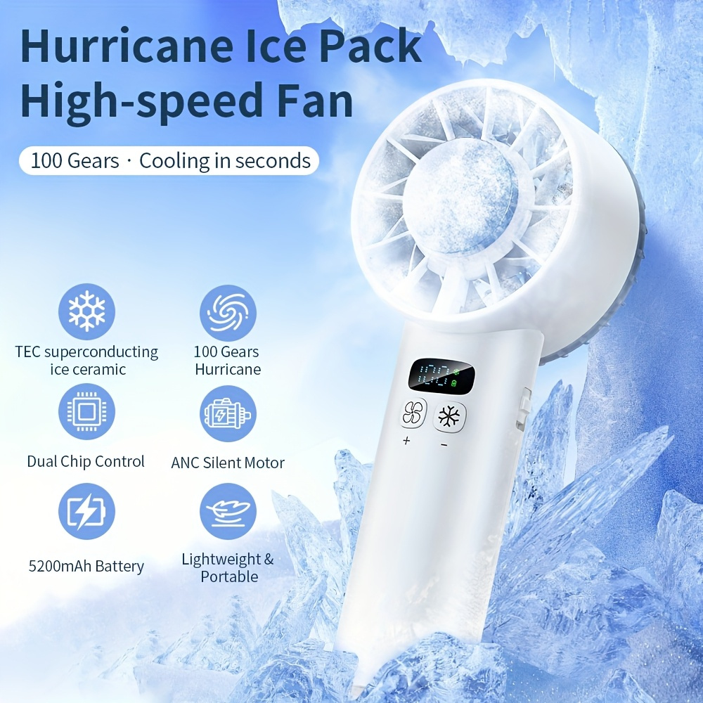 5200mAh Ice-Cool Handheld Fan 3-in-1 Run, 100-speed LED Display Luxury, Portable AC for Home/office/travel (black/white/blue)