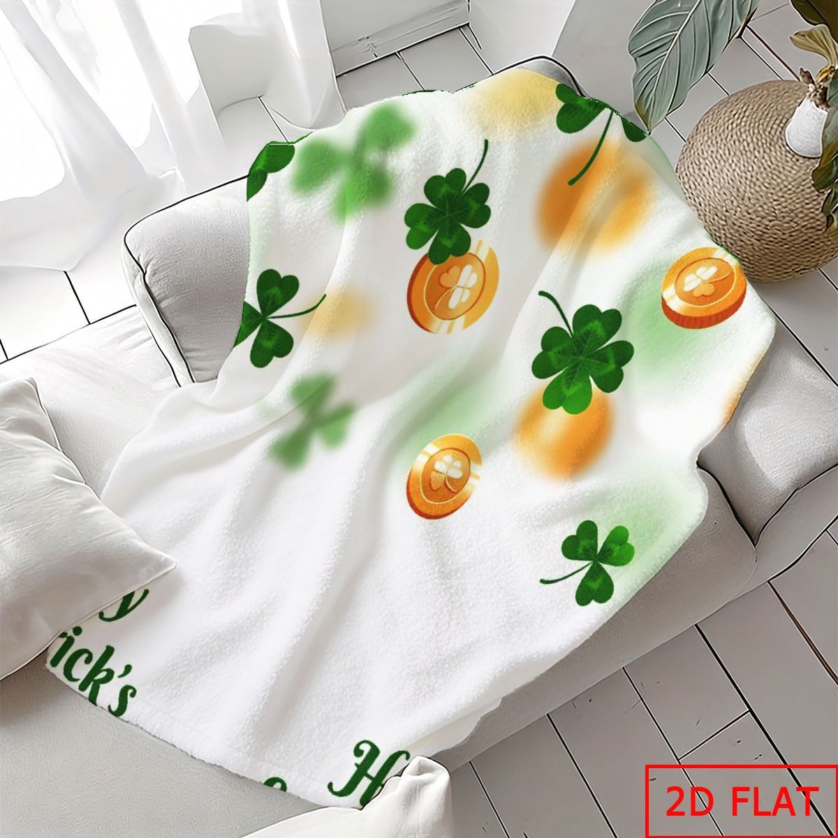 item picture 2d flat printing 1pc st patricks day theme printed flannel blanket   clover and   pattern   ultra soft warm blanket machine washable exquisite holiday decor suitable for living room bedroom sofa  
