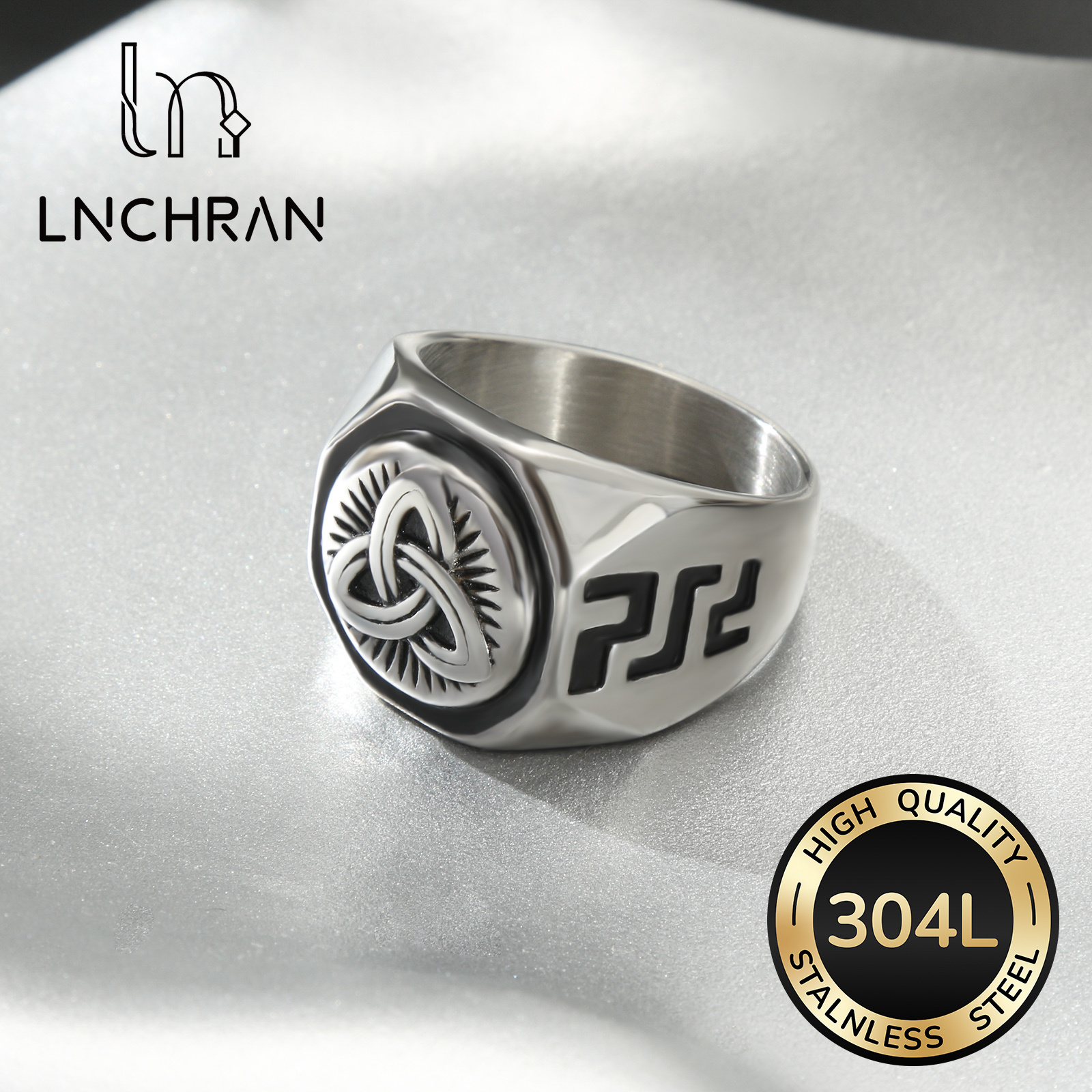 304l Stainless Steel Vintage Celtic Knot Men' S Ring Silvery Minimalist Retro Style Cool Accessory Unique Band