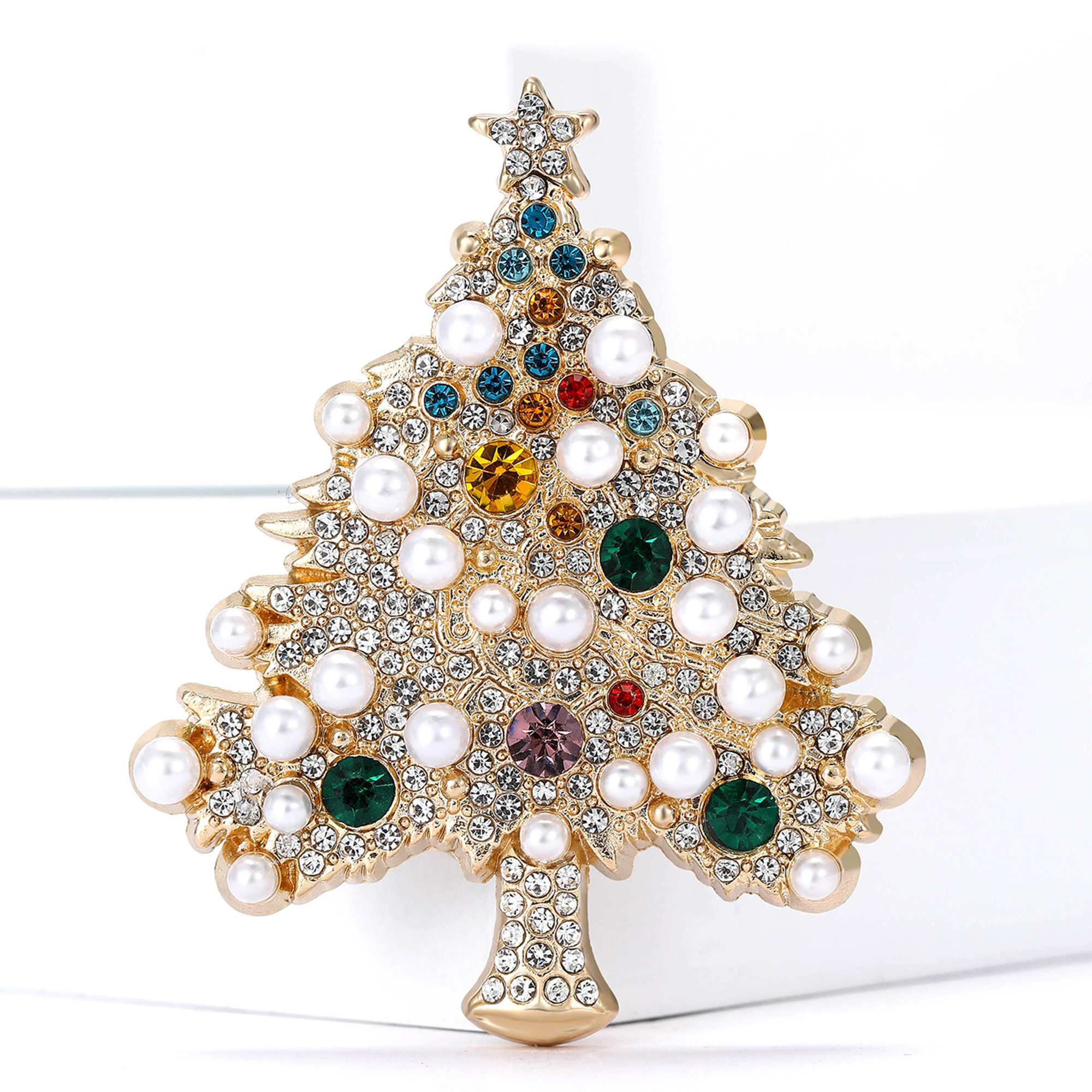 TEMU Broche de árbol de Navidad con perlas y pedrería a , para hombres y mujeres, de planta navideña unisex, accesorio de joyería para regalo de en