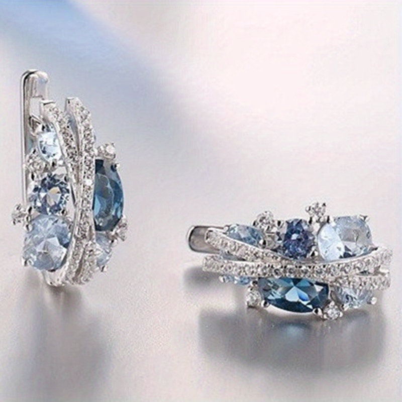 Image of Exquisite Blue Purple Zirocnia Earrings Creative X-shaped Hoop Earrings For Women Daily Banquet Vintage Earrings Jewelry