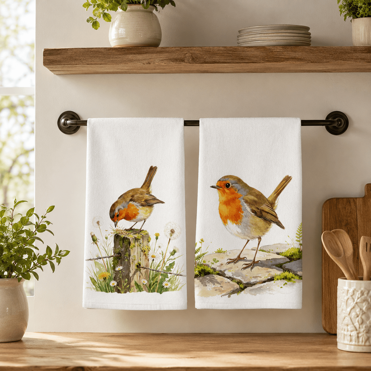 TEMU 2pcs Woyuo Microfiber Kitchen Towels Suitable For Cleaning & Dish Drying, Soft Absorbent Dishcloths With Cute Robin & Bird Print Tea Towels,