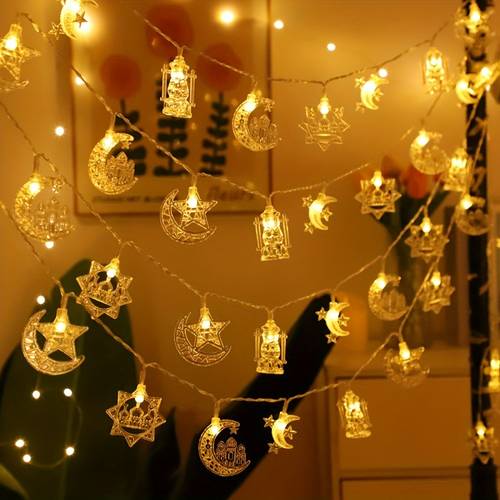 1pc elegant ramadan moon and star castle led string lights warm 149 96 operated home and outdoor decorations eid and eid al fitr celebrations batteries not included