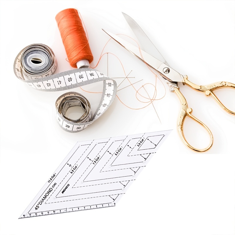 TEMU 1pc Plastic Suitable For Home Sewing Ruler With 45-degree Angle Scale & Template - Precision Fabric Measuring Tool, Portable Diy Craft Ruler For