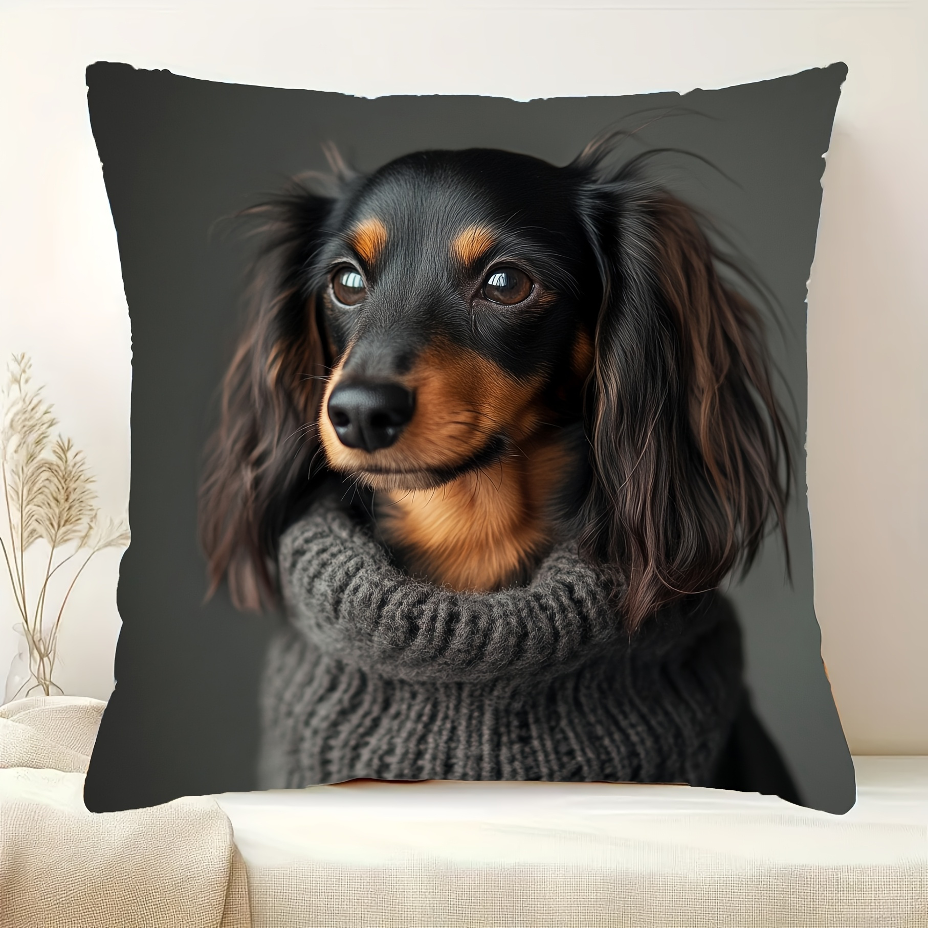 TEMU 1pc Contemporary Dachshund Print Pillow Cover, 45.72x45.72cm, Soft And Smooth Polyester Fabric With Single-sided Printing, Machine Washable,