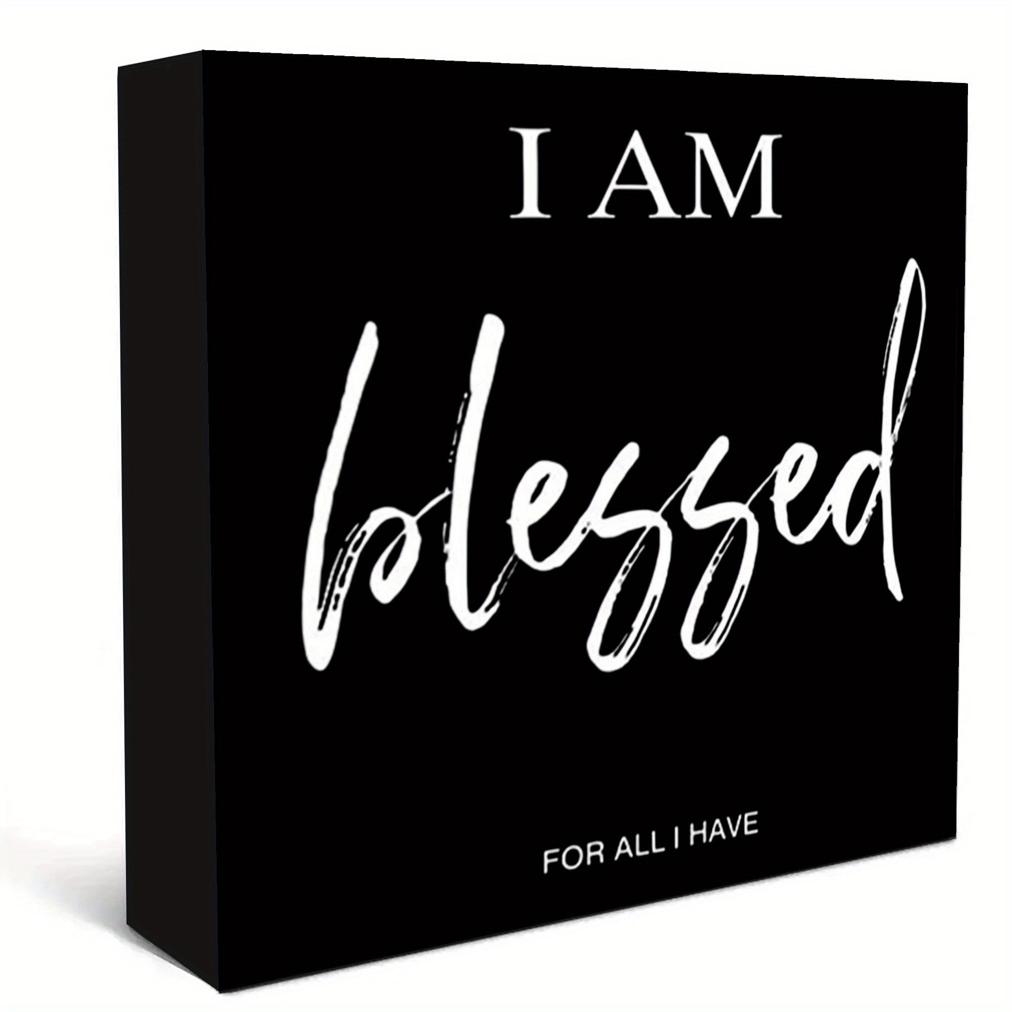 TEMU 2d Flat, 1pc "" Wooden - 5x5 Inch Black & White Inspirational Desk & Wall Decor, Cursive-style English Lettering, Manufactured Wood Gratitude