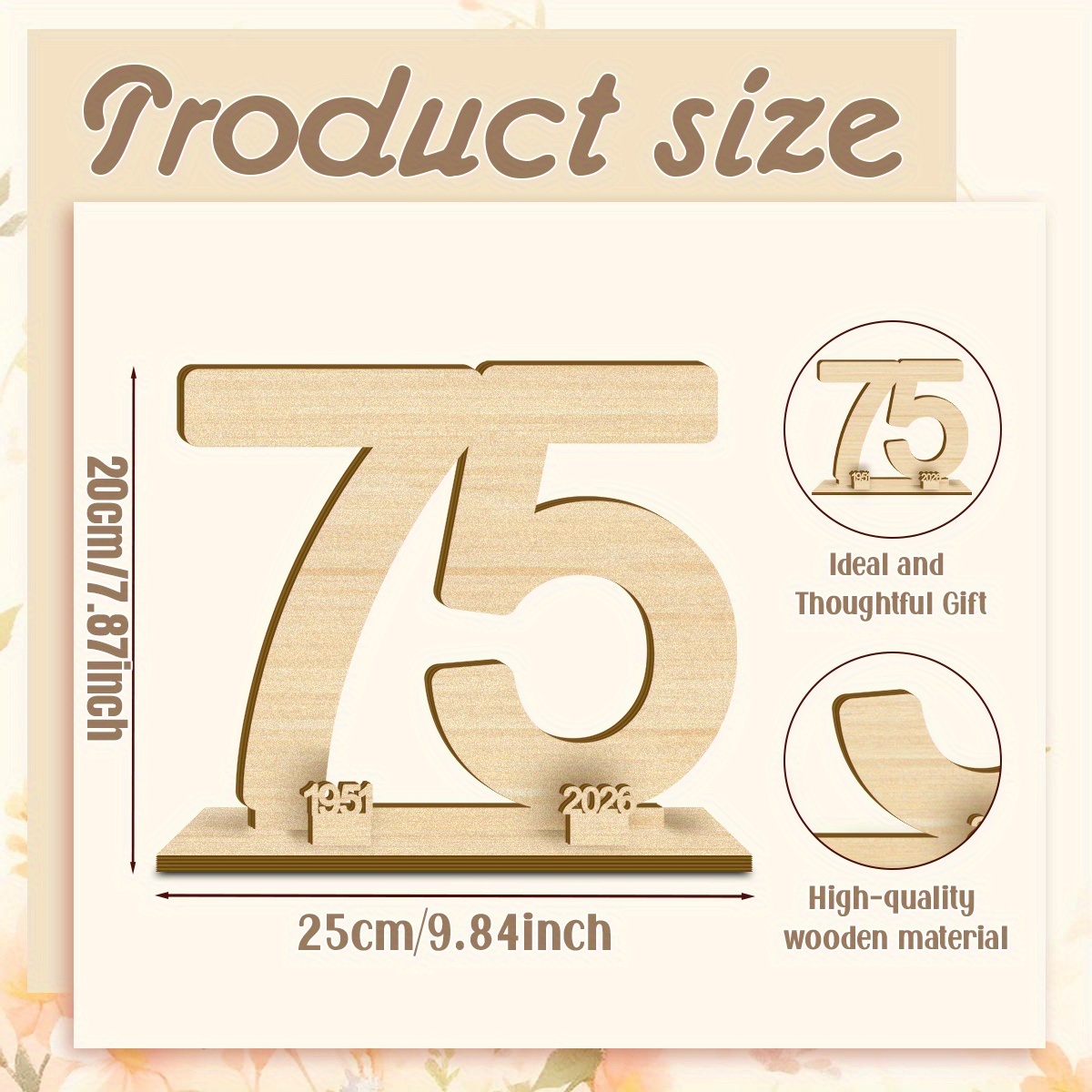TEMU Set No. 75 2026 Model Wooden Guest Book - Freestanding Signature Book With Numbered Pages, Durable Wooden Milestone Keepsake, Suitable For 75th