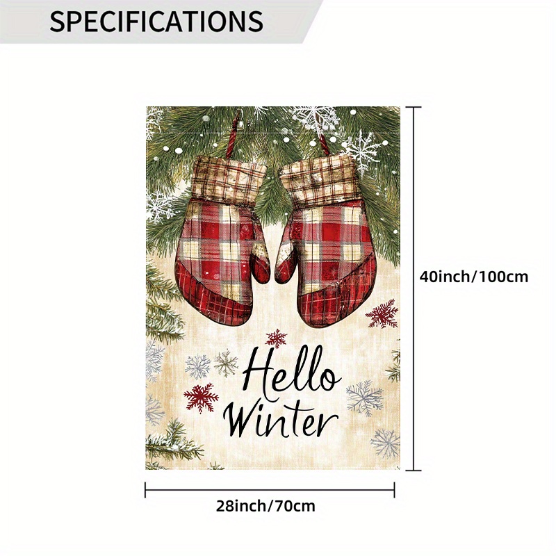 TEMU 1 pièce, , de neige d'hiver, branches de pin et gants (4) - Drapeau de jardin double face 28x40 pouces ou 12x18 pouces, décoration de cour,