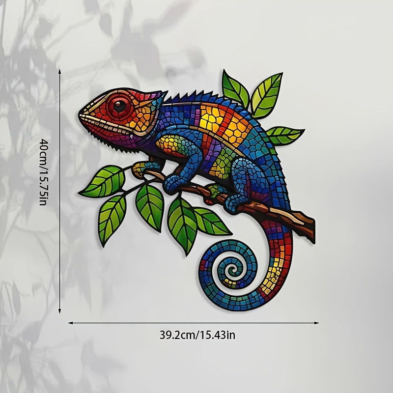 TEMU 【2d Flat】 [2d Flat] 1pc Colorful Lizard Wall Sculpture - Mosaic Reptile In Light Beige Design, Durable Acrylic Garden Art, Suitable For