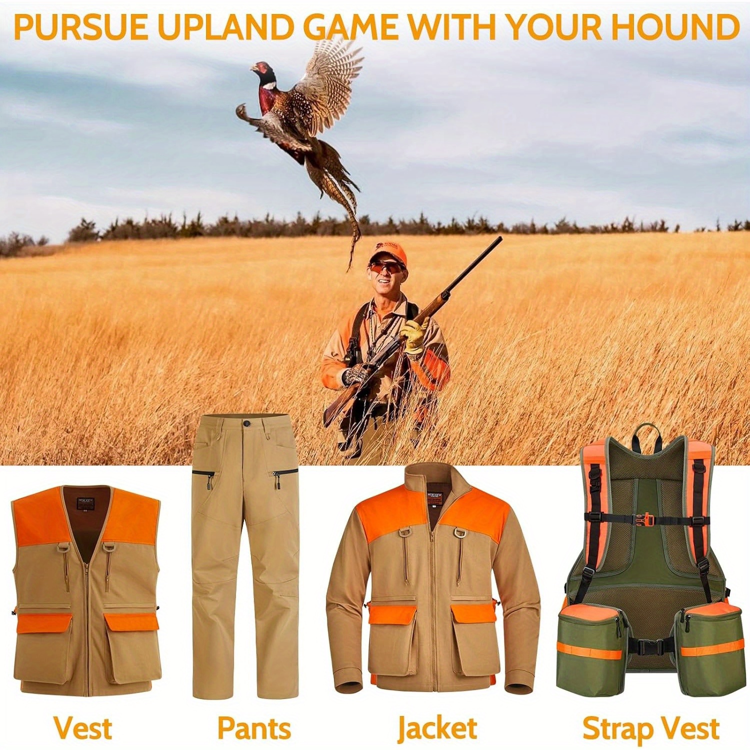Hunting Vest for Men Blaze Orange Backpack for Bird Strap Bag  with Game Pouch for Quail Hunting