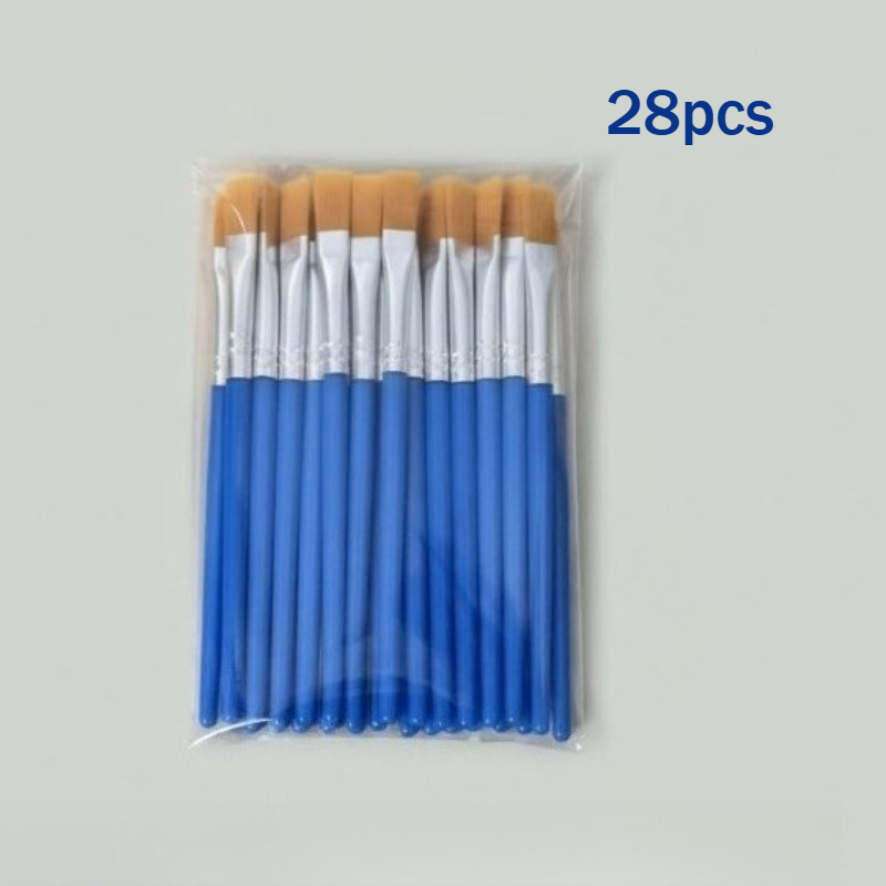 TEMU 1 Pack Of 28pcs Nylon Hair Brushes Suitable For Watercolor, Acrylic Paint, Art Painting, Very Suitable For Painting Enthusiasts And Beginners