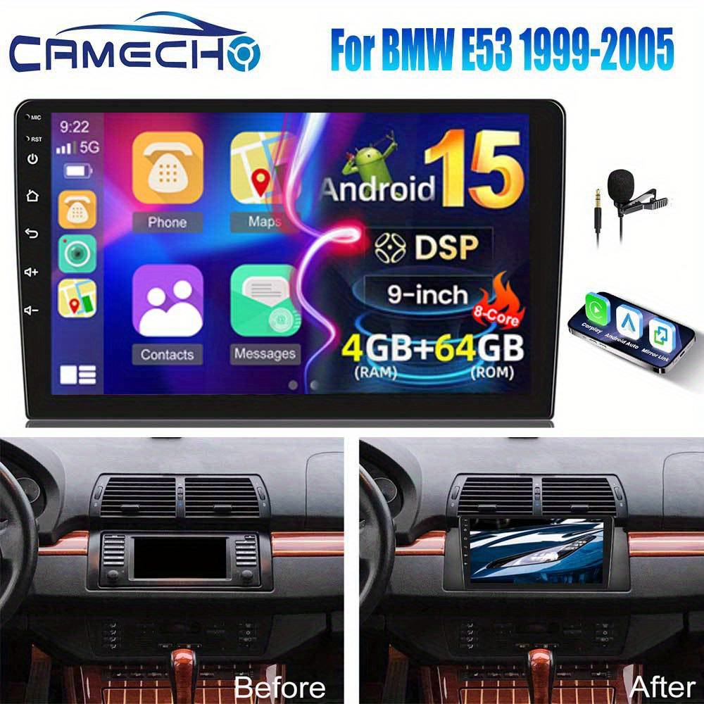 Image of Camecho [8 Core 4g+64g] Dsp Car Stereo Radio For E53 1999-2005 With Auto , 9 Inch Hd Ips Touch Screen Build-in Gps B/ T Car Radio Wifi Ahd Backup Camera Mic