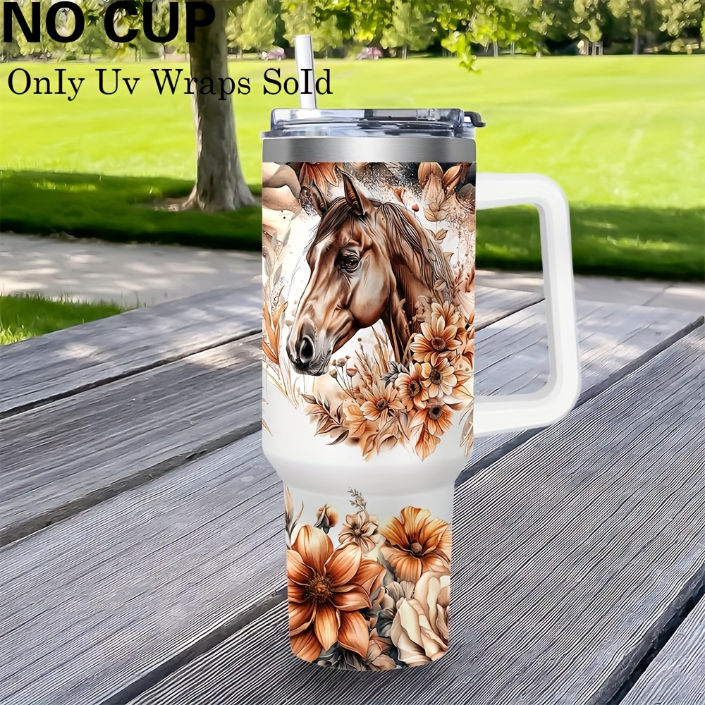 TEMU 2pcs Bohemian Horse & Printed Waterproof Pvc Suitable For 40oz Water Bottles, Travel Mugs, Glass Cups - Diy Decoration & Flower, Suitable For