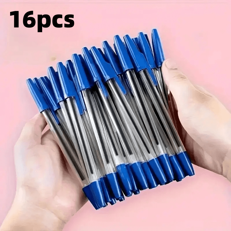 16-pack Quick-drying Ballpoint Pens - Featuring A Polypropylene Fiber With A Removable Cap, Medium Point For Smooth Writing, Suitable For Office And School Use, 14 And Up, In Black, Red, And Blue