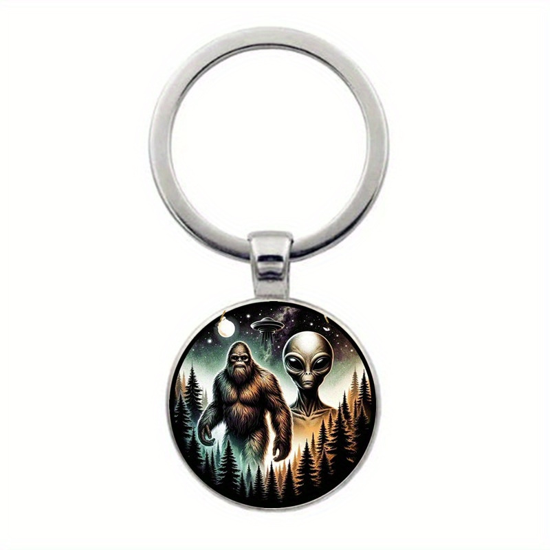 TEMU Pattern Keychain - Alloy With & Ufo Design, Stylish Bag Accessory, Car Pendant, Unique Holiday Gift For Men, Halloween, Christmas, Thanksgiving