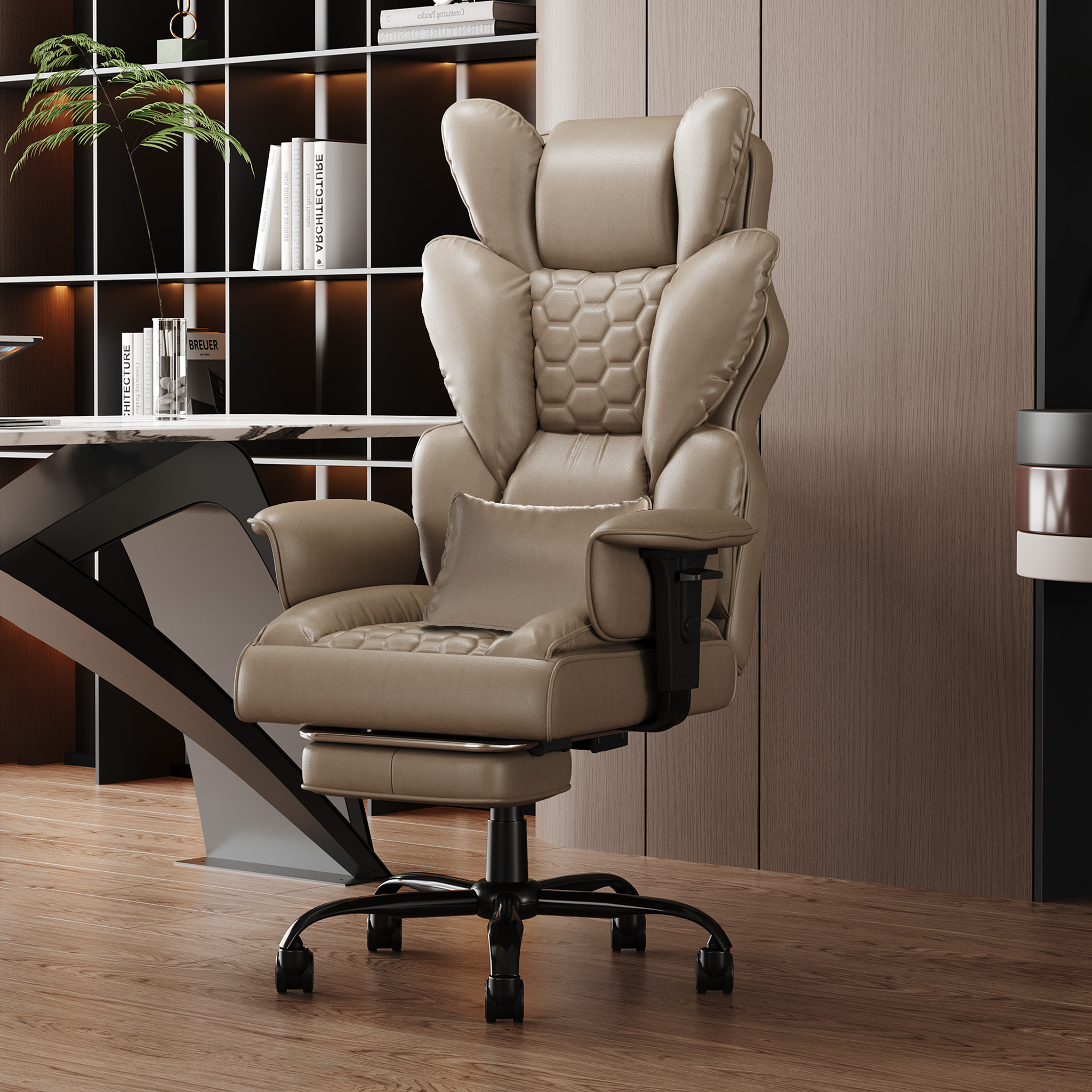 Image of High Gaming Chair With Footrest, 90-150° Reclining Desk Chair, Height & 2d Armrest Adjustable Pu Leather Computer Chair, Cushion, 150kg For Home Office Gaming