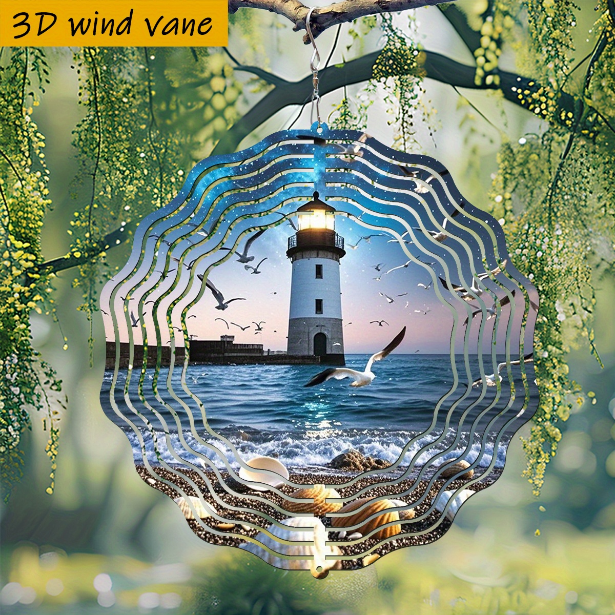 E-shop 3D . „ spiegelt sich in Möwen Muscheln, Küstenlandschaft“ 25,5 cm/10 Zoll*25,5 cm/10 Zoll mit Drehhaken, 360° kreativer DIY-Windspinner, eine
