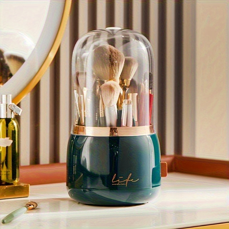 luxury makeup brush organizer with mint green rose golden accents transparent vanity storage box large capacity makeup organizer with dustproof lid for professional or home use bathroom countertop decor no assembly needed makeup vanity desk Product details 4