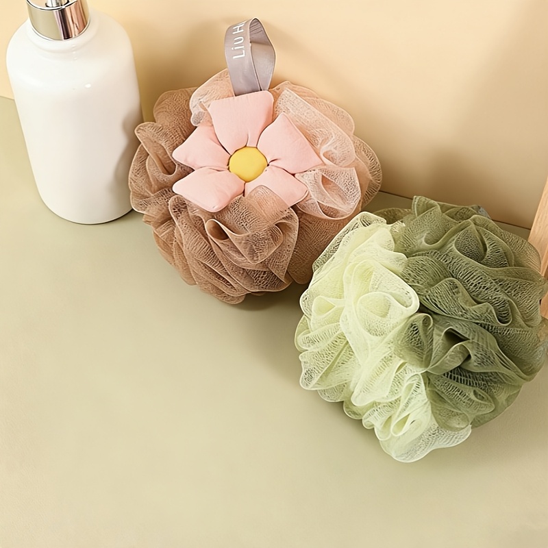2pcs Set: Bath Ball & Heart-Shaped Hook, Floral Bath Flower