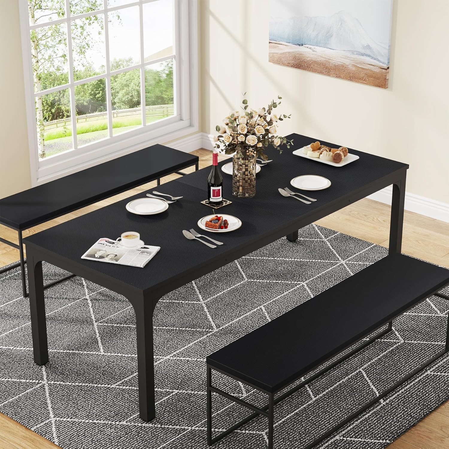 6.5ft Conference Room Table, Large Office Conference Table, Modern Meeting Table Desk For Boardroom, Meeting Room, And Study Rooms (black), Designed Furniture