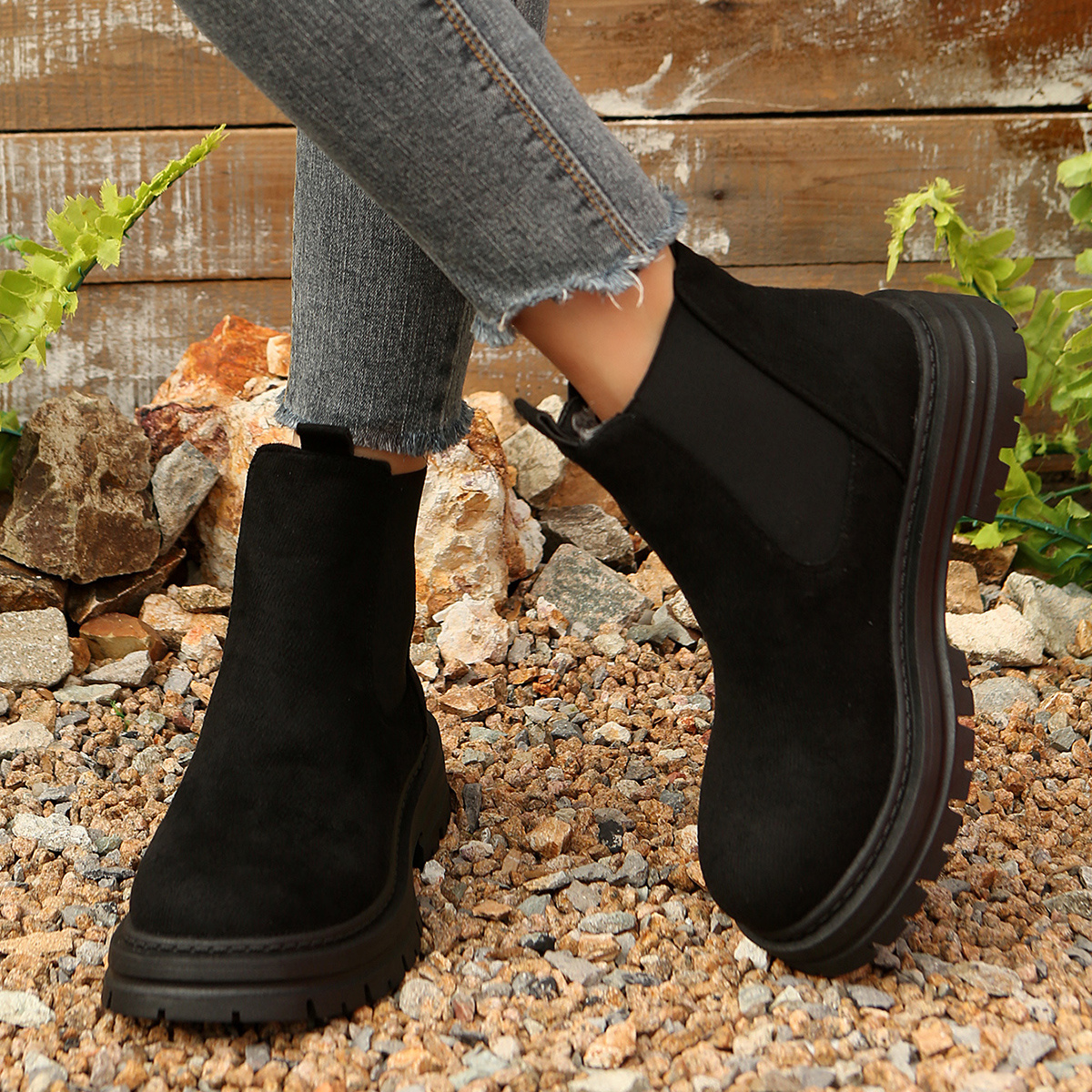 TEMU Jj Nordic Minimalist Style Solid Color Women's Casual Easy Low Heel Chelsea Short Boots, Winter Same Style Outerwear Dress Boots, -garde