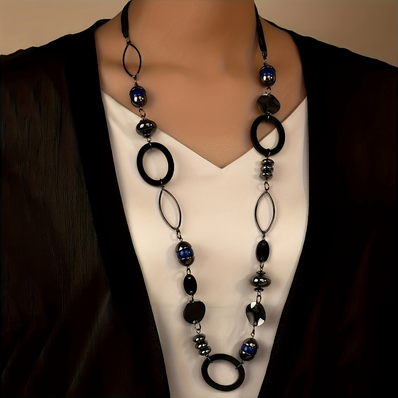 TEMU 1pc Fashionable And Elegant High-end Oval Beaded Round Disc Women's Long Necklace Sweater Chain, Suitable For Daily Wear And Vacation Wear