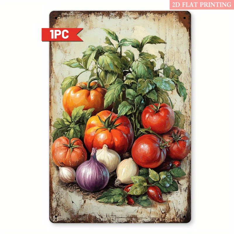 TEMU 2d Flat, 1pc Wall Art Sign - Rustic Farmhouse Decor With Vegetable Still , 20.32x30.48cm Indoor/outdoor Metal Plaque For Kitchen, Cafe,