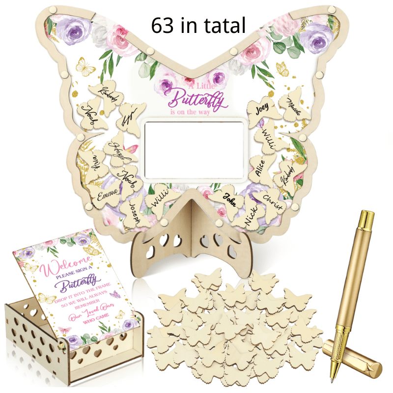 63pcs Guest Book Alternatives Set Baby Shower Decorations With Photo Frame Sonogram Frame Keepsake 60 Wood Slices Guest Book For Birthday