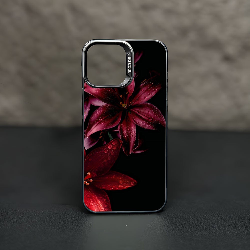 TEMU Phone Case - A Stylish And Featuring Red Lilies On A Black Background With Water . This New Anti-slip, Large-hole, Drop-resistant Phone Case Is