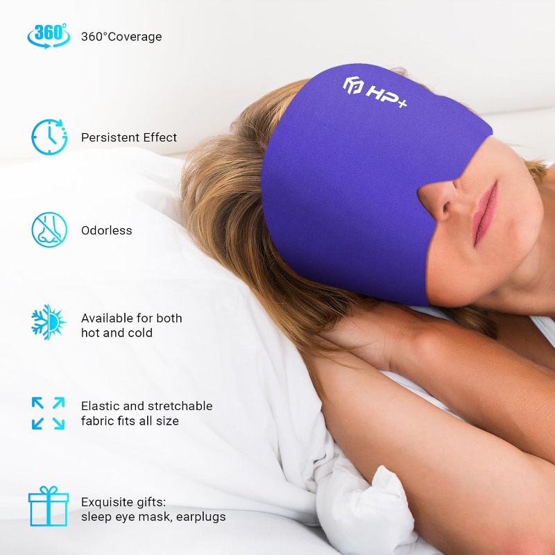 Migraine Relief Cap with Extra-Thick Gel Ice Hat, Eye Mask & Earplugs - Stretch-Fit Cold System for, Sinus & Migraine - Purple, Reusable & Washable, Includes Freezer Pack - No Pills/Side Effects, Ideal for Men & Women, Travel, Home, Office Use - Ideal for & Noise Sensitivity, Sensitive Beige, One-Size-Fits-All Design, 360° Coverage & Deep Relief, Migraine Cap, Antifaz Para Dormir, Headache Cap, Migraine Mask, Headache Migraine Ice Head Wrap, Migraine Hat, Headache Mask,