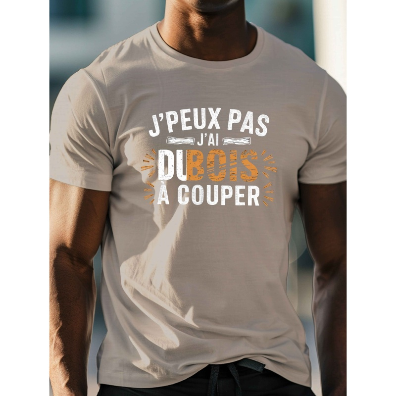 

1pc T-Shirt Décontracté pour Homme à Col Rond avec Imprimé Éléments de Bois Rustique, Tissu en 100% Polyester, Motif Géométrique, Coupe Régulière, Haut d'Été Léger, Grain, Manches Courtes, Confortable