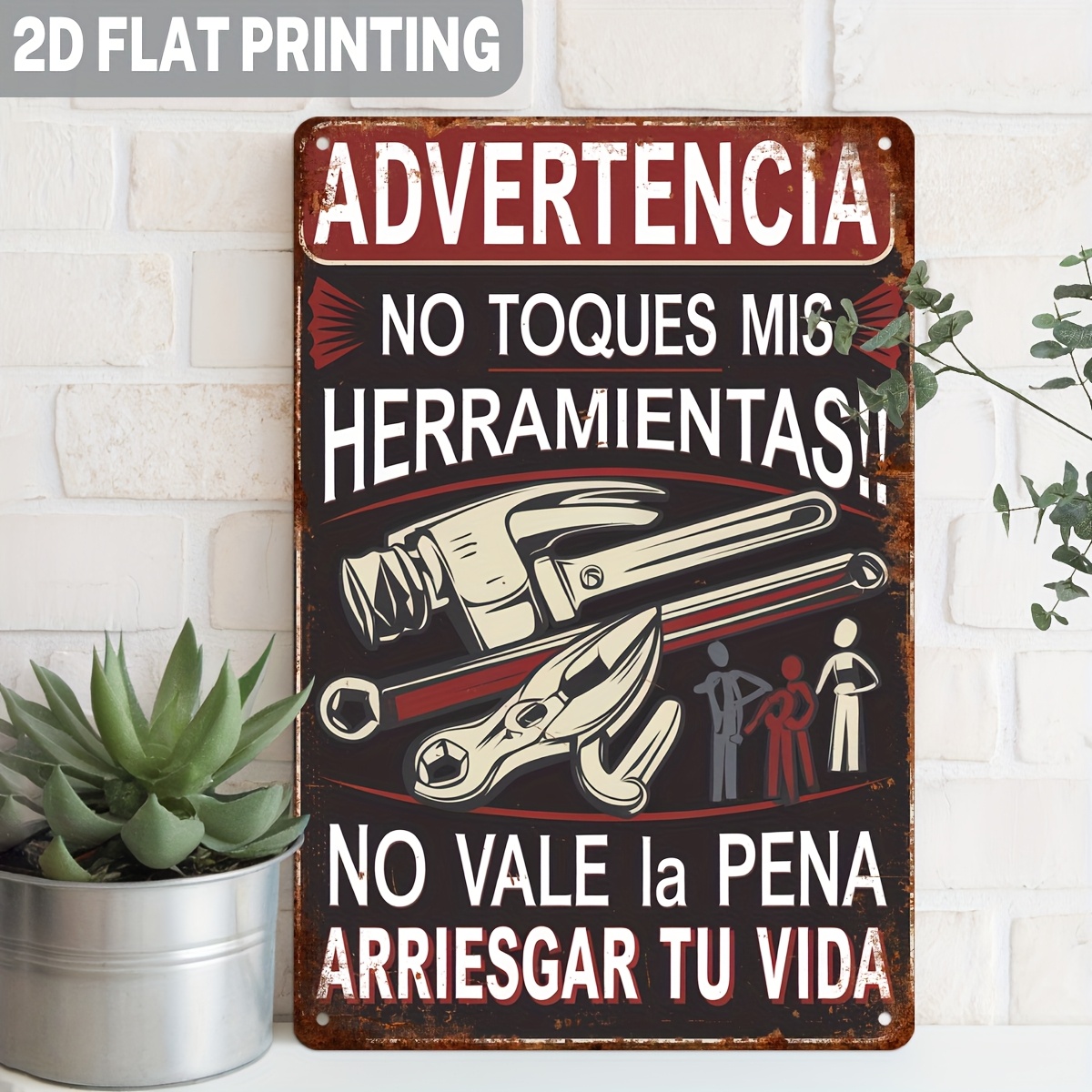 TEMU 2D, 1 pieza Letrero de metal de advertencia vintage bilingüe español/inglés - "No toques mis herramientas" Hierro resistente de 20.32x30.48cm