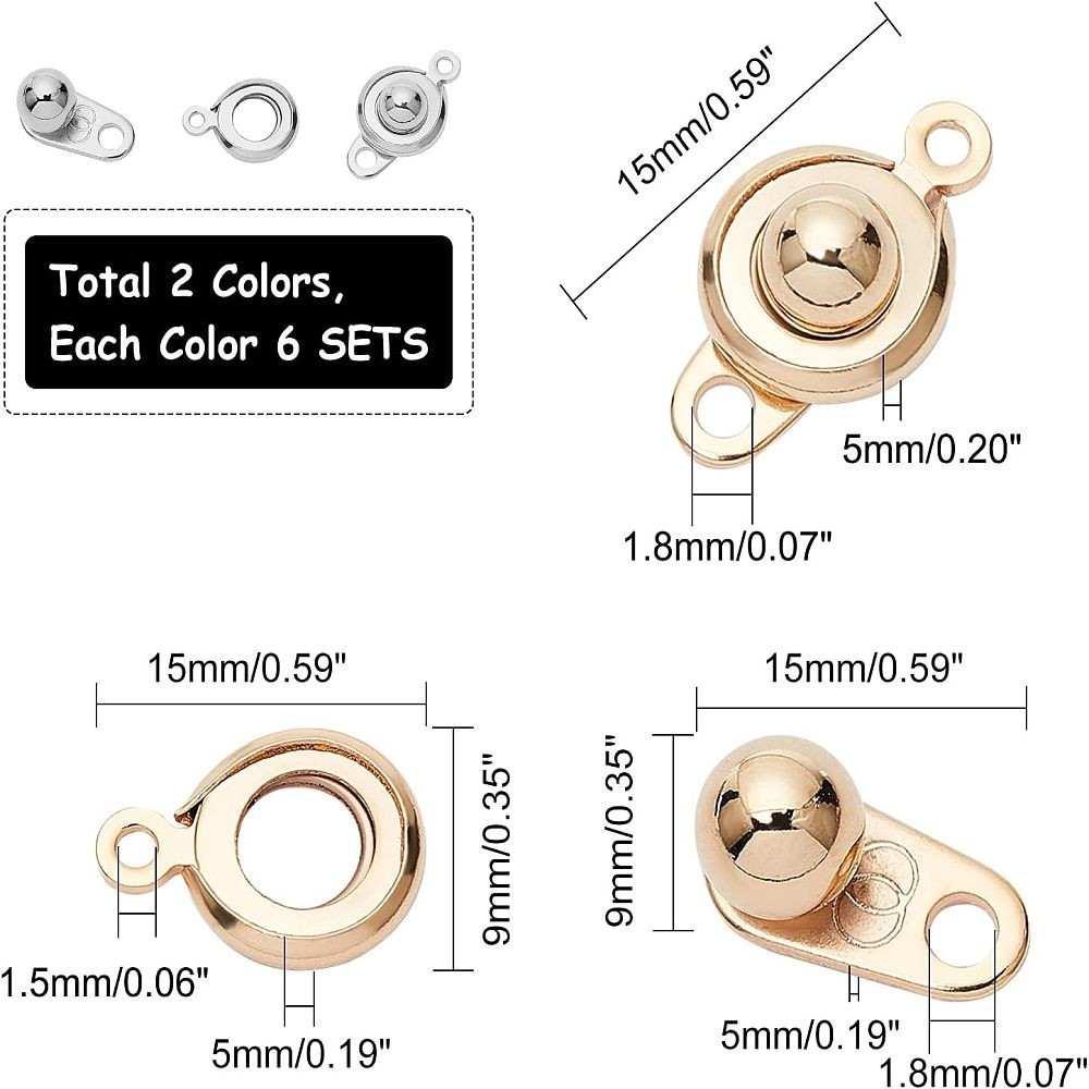 304 Stainless Steel Snap Clasps Golden & Stainless 15~15.5x9~10x5mm Hole: 1.5~1.8mm 2 Colors 6sets/color 12set/box Ornaments Christmas Thanksgiving New