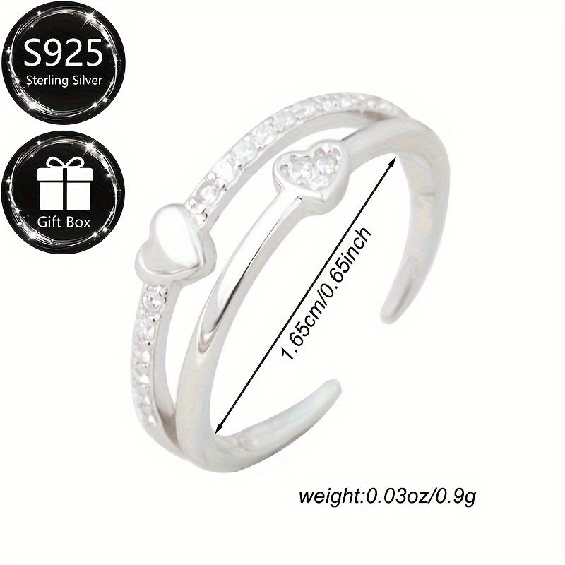 Women's S925 Silver Double-Layer Heart Open Toe Ring