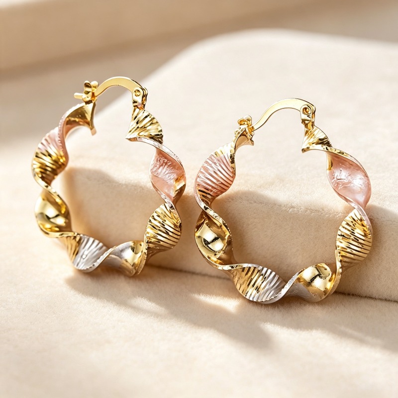 TEMU Women' Plated Twisted Hoop Earrings - 3 Colors Huggie Hoops Suitable For Daily Wear, Parties & Vacations, Twisted Circle With Coating, Versatile