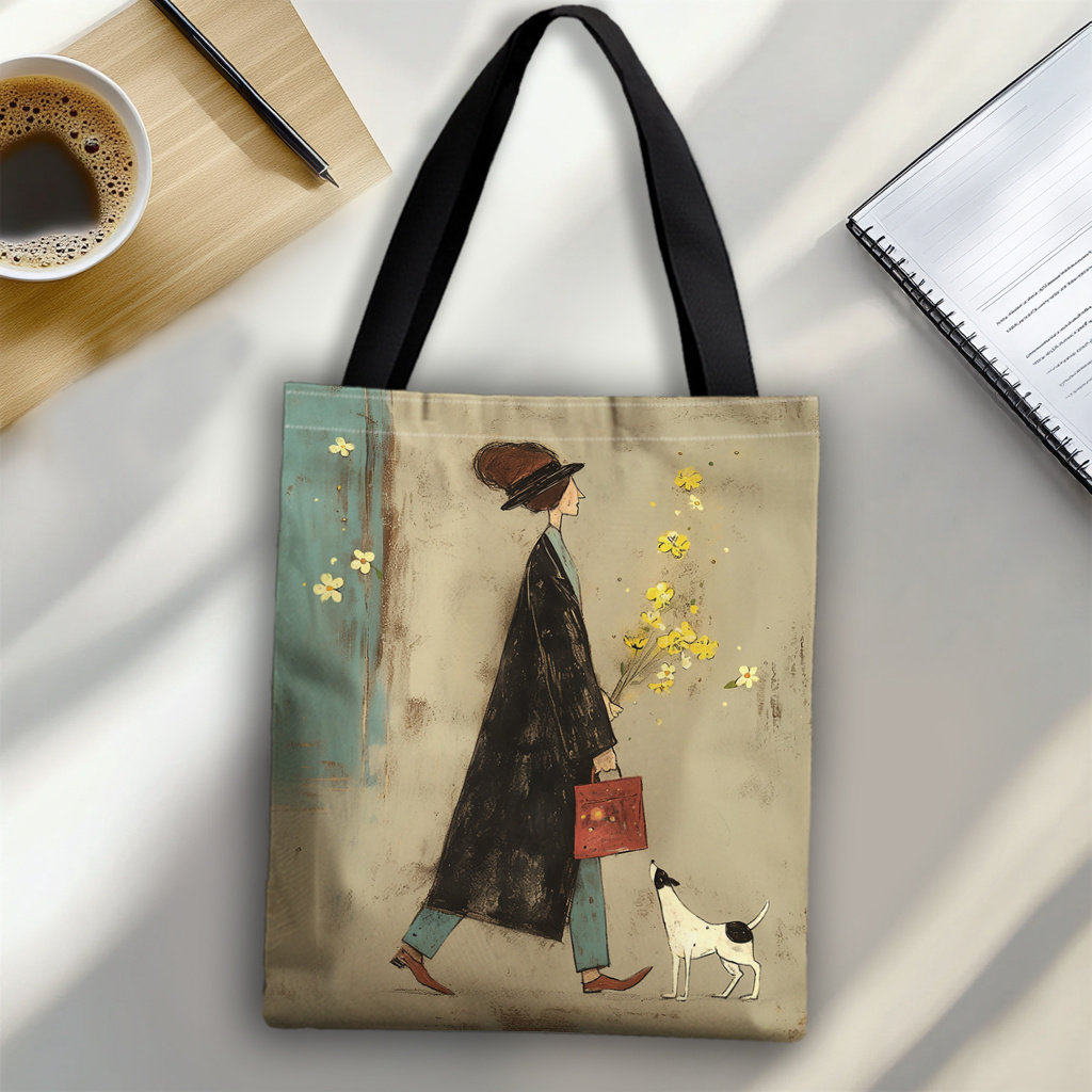 TEMU +[women's Shoulder Bag]fashion Element 1pc, Abstract Art, Women, Dogs Pattern Tote Bag, Ideal For Shopping, Everyday Use, Holiday Gifts, High
