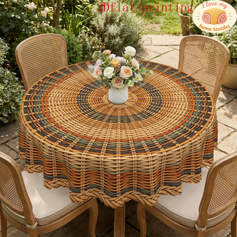 TEMU 1 nappe ronde avec dentelle/Impression plate 2D/Tissage de rotin multicolore européen, de luxe léger, imprimée artistiquement, applicable pour