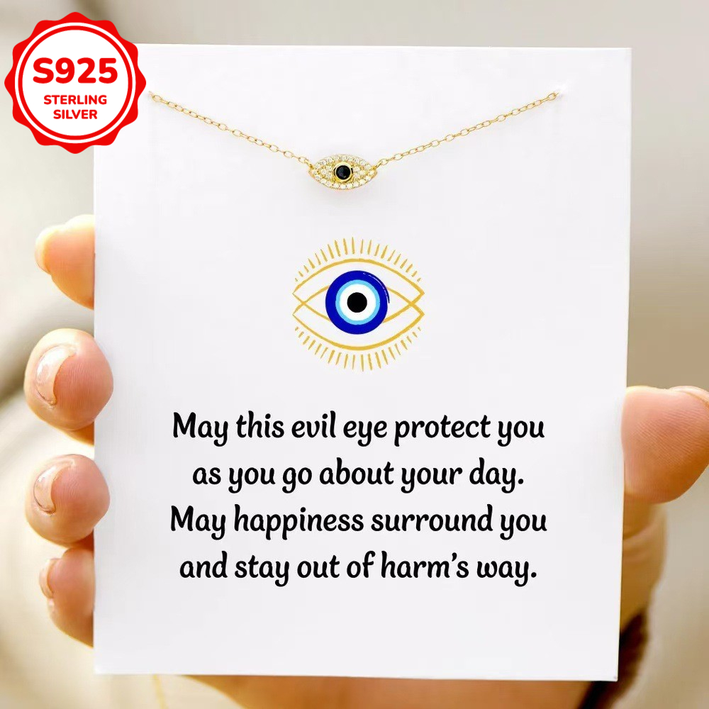 Women's S925 Silver Evil Eye Necklace with Synthetic Zirconia, Elegant Gift