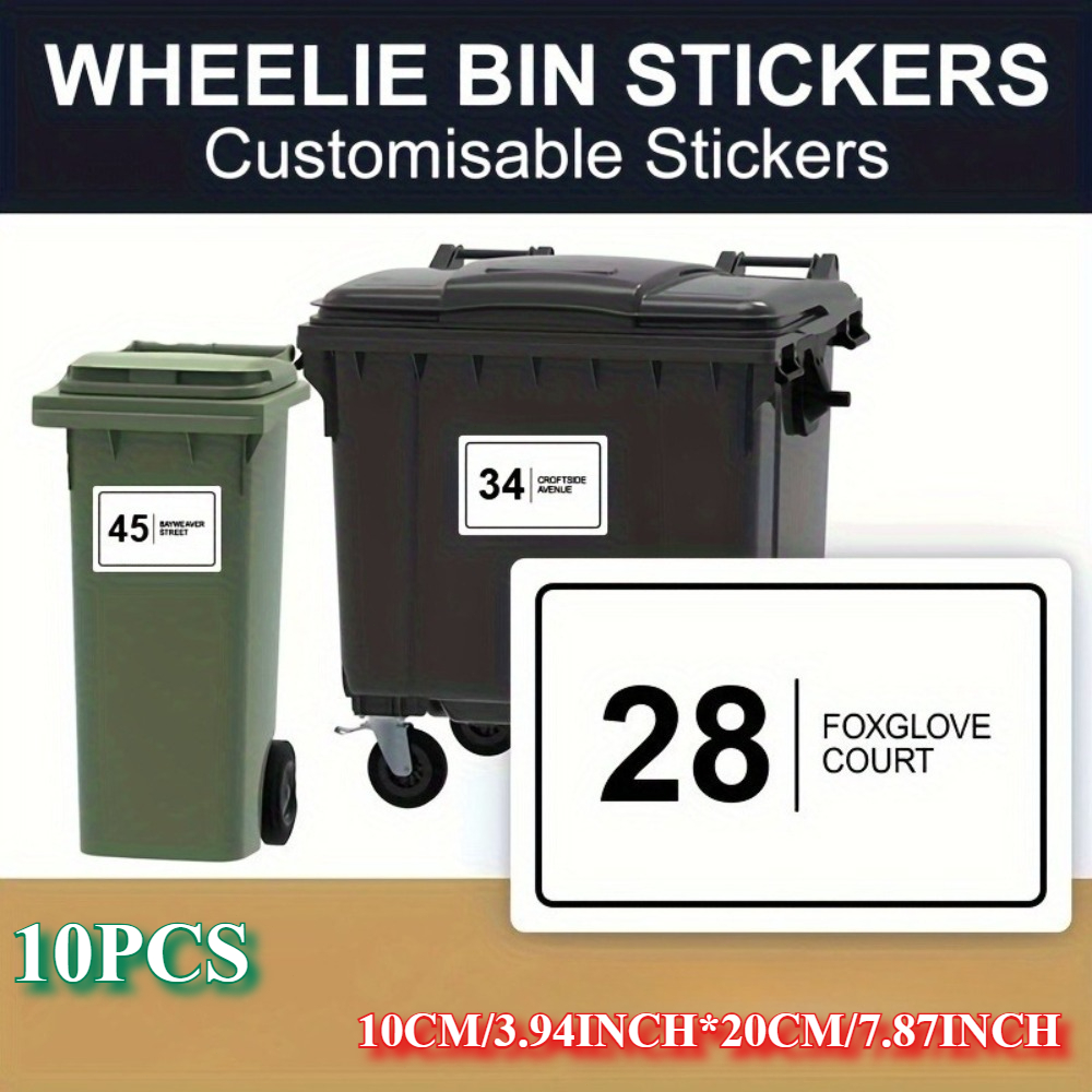 TEMU Customized Trash Can Stickers - Trash Can Personalized Door Number And Street Name Decals, Durable Paper Material, Horizontal Trash Can Labels