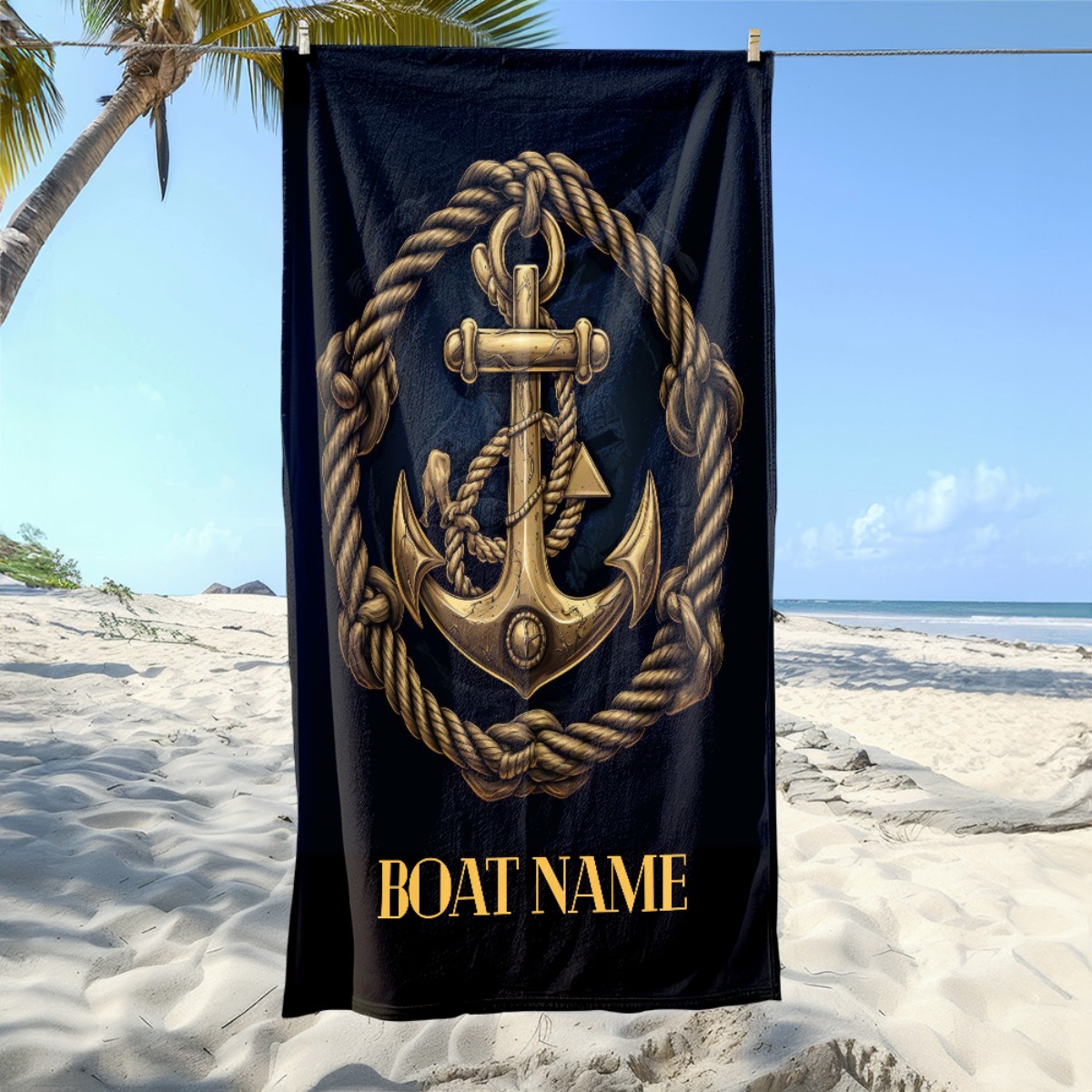 TEMU 2d Flat 1pc Custom Name Anchor Theme Beach Towel - Soft, Ultra-absorbent Microfiber, Lightweight, Perfect For Beach, Parties, Travel, Camping,
