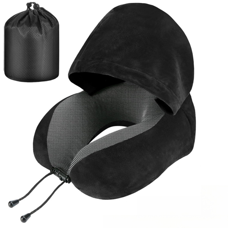 TEMU 1 Travel Pillow With Hoodie Travel Neck Pillow With Storage Bag For Travel, Car, Home, Office Use Airplane Pillow