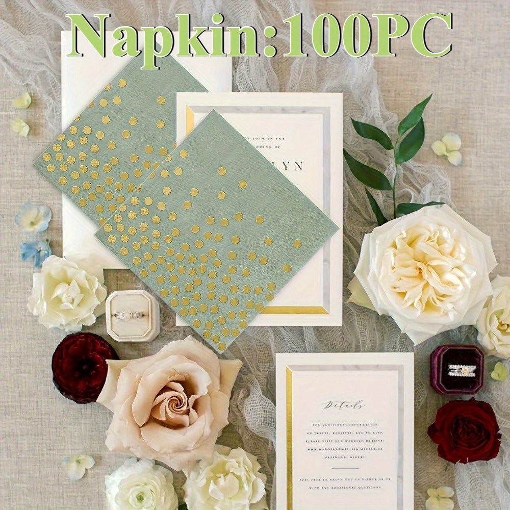 100pcs Of Mint Green Napkins With Golden Dots - Stylish Double-layer Decorative Tissues Suitable For Birthdays, , And Festive Events, Ideal For Restaurants, Kitchens, Cafes, And Garden Decorations