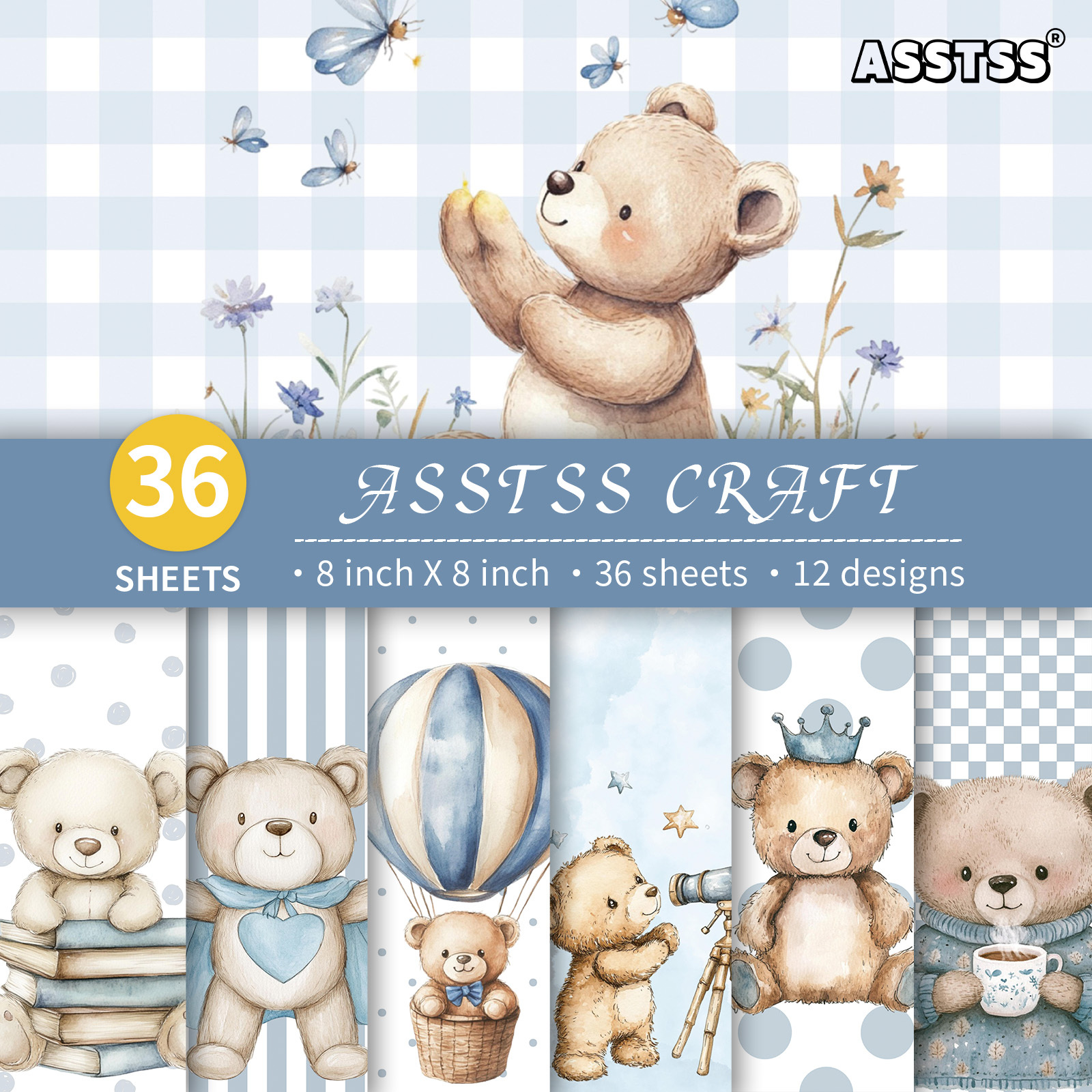 TEMU Bloc de papier de scrapbooking ASSTSS 36 feuilles 8*8 pouces, papier de support style , papier cartonné épais pour journal, art de collage,